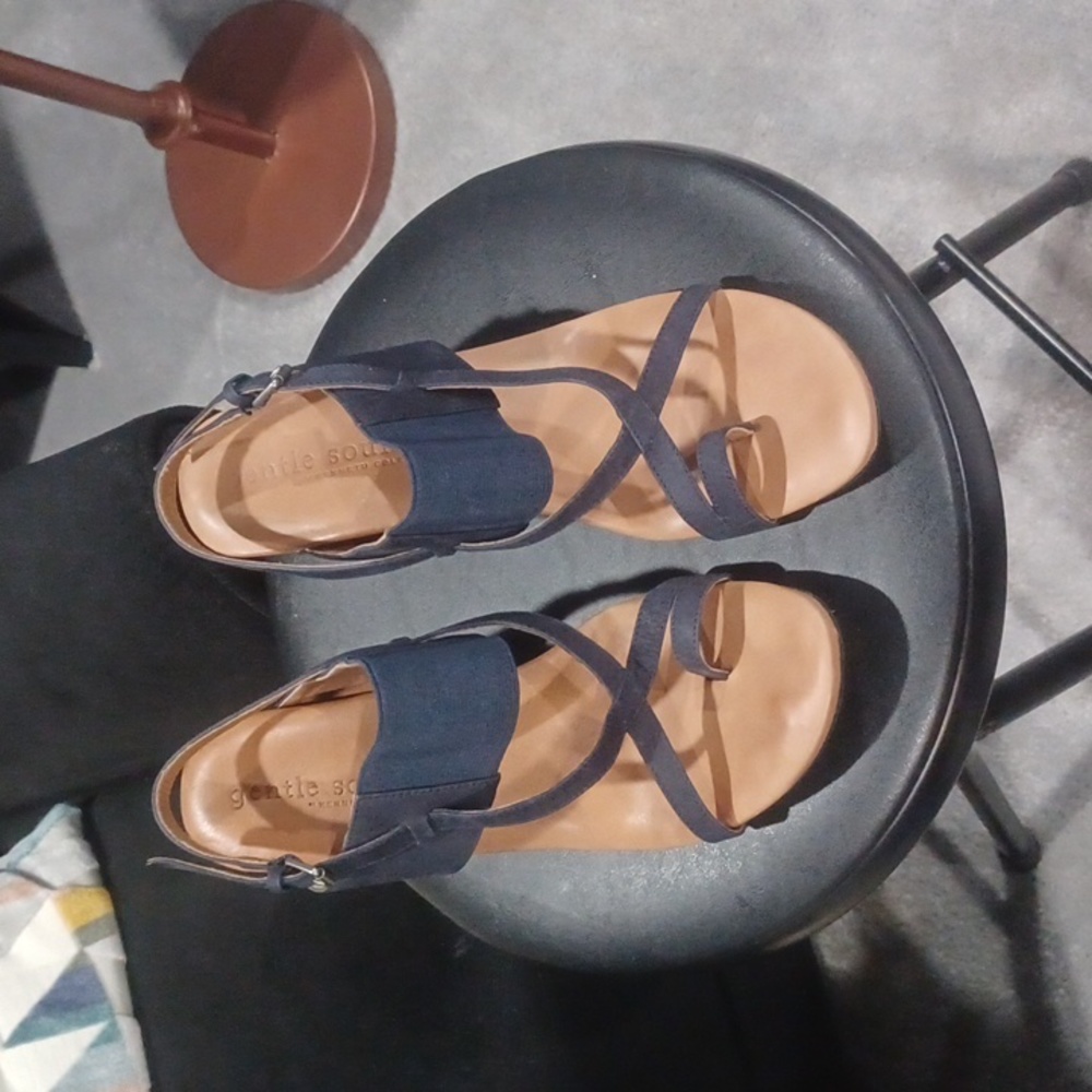 Gentle Souls navy suede strappy sandals.